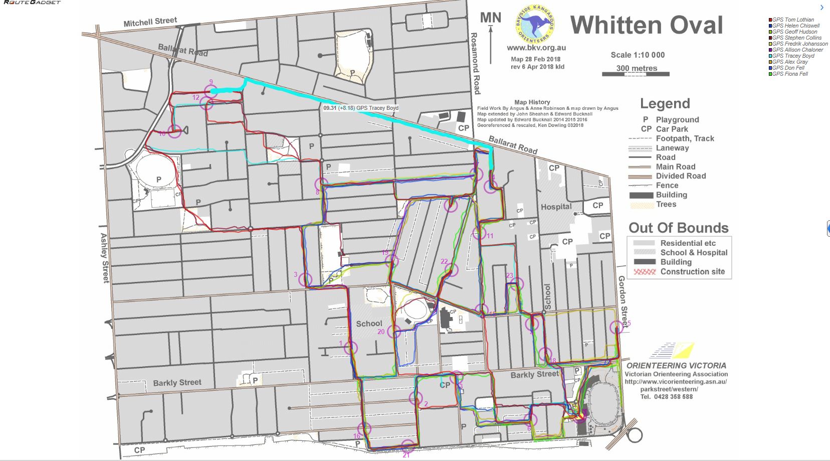 Whitten Oval Course A routes 22-05-2018